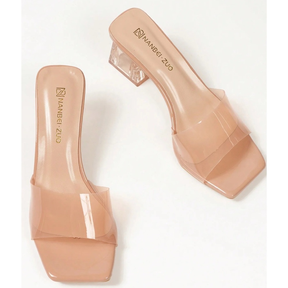 Nude Clear Block Heel Mules